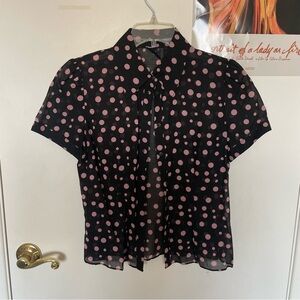 INC International Concepts Black Blouse with Pink Polka Dots